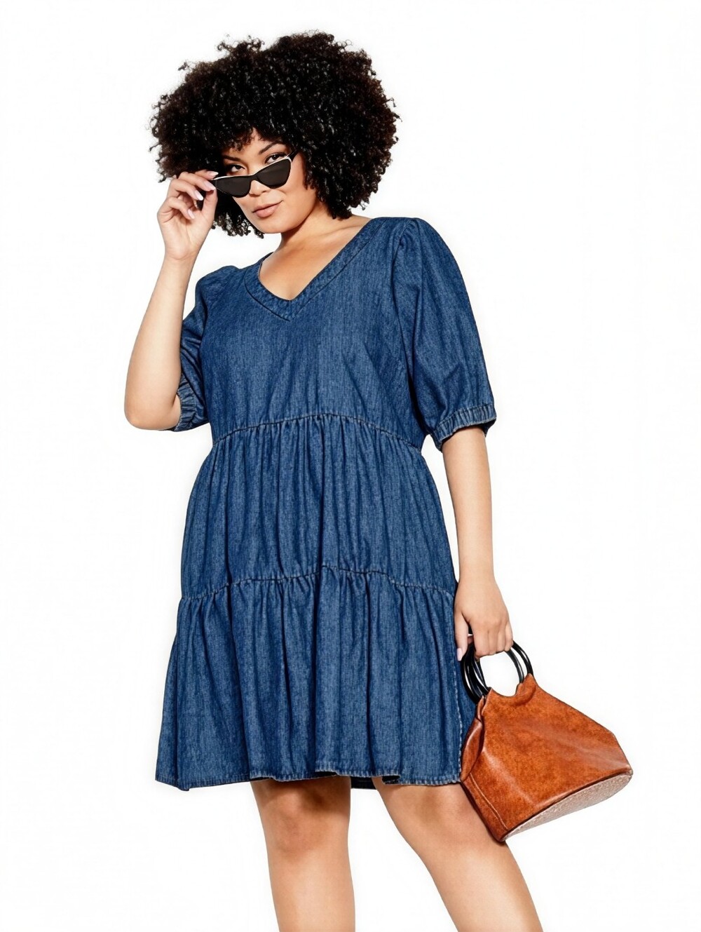 NWT City Chic Women's Chambray Denim Coastal Tiered Dress Short Sleeve 20 Boho